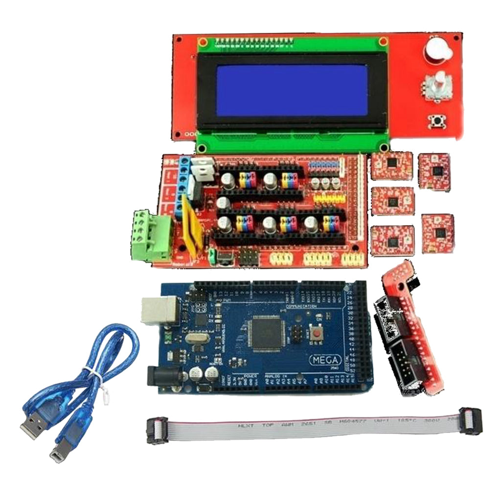 3D Printer Kit with RAMPS 1.4 Controller + Mega 2560 board + 5pcs A4988 Stepper Motor Driver with Heatsink + LCD 2004 Graphic Smart Display Controller