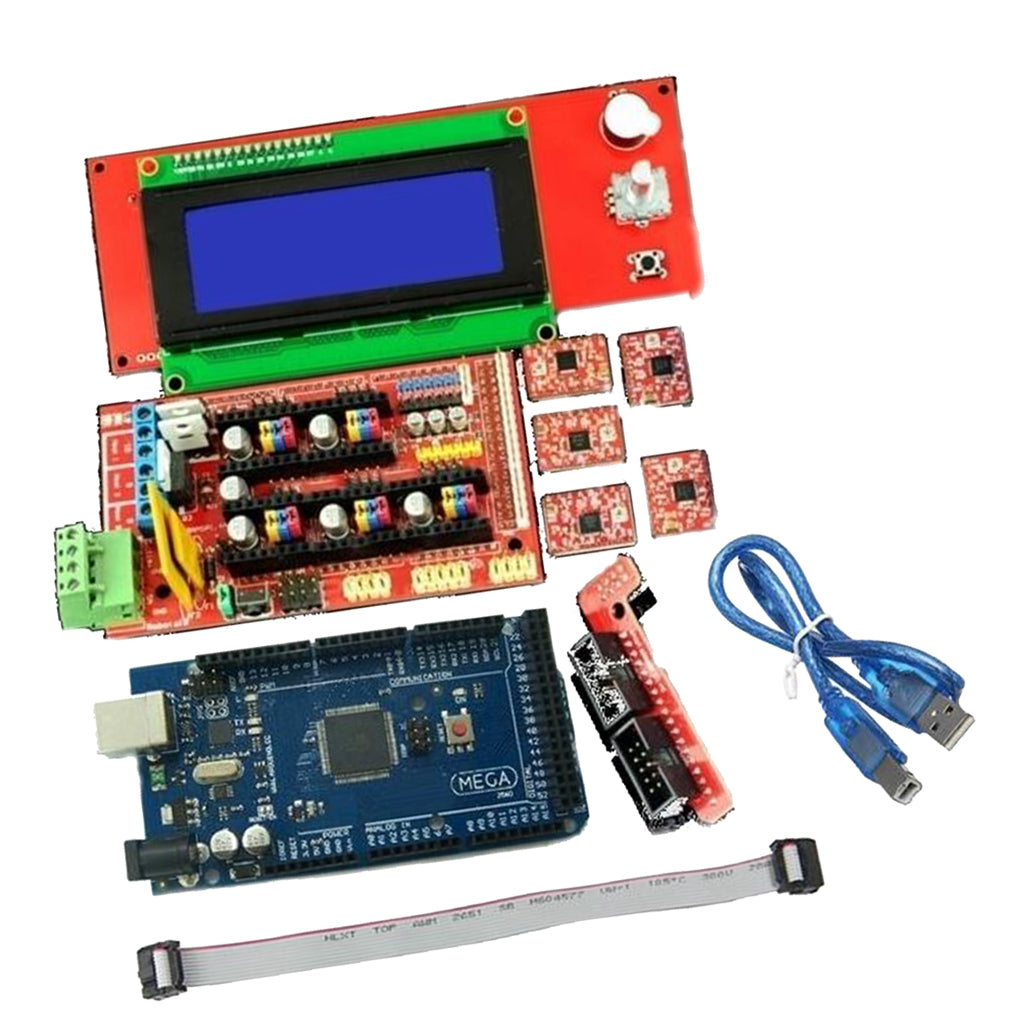 3D Printer Kit with RAMPS 1.4 Controller + Mega 2560 board + 5pcs A4988 Stepper Motor Driver with Heatsink + LCD 2004 Graphic Smart Display Controller
