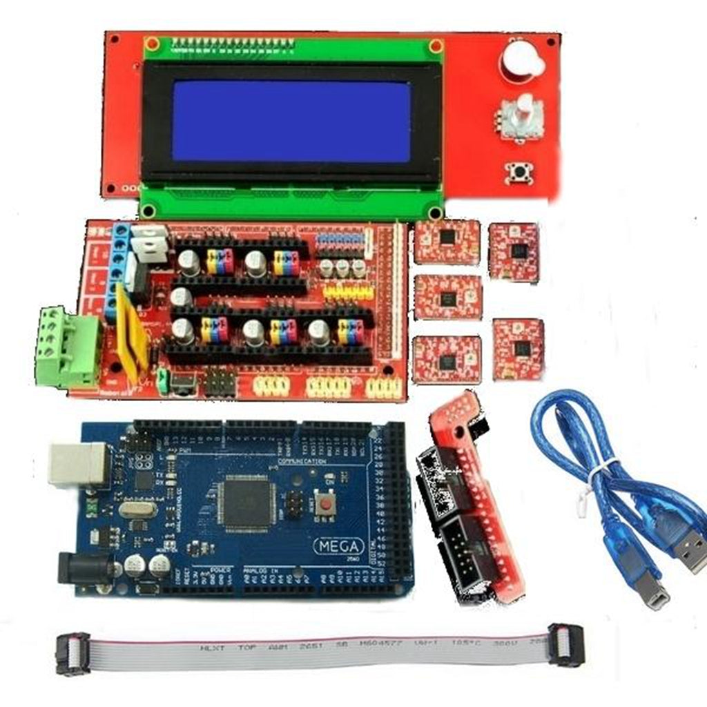 3D Printer Kit with RAMPS 1.4 Controller + Mega 2560 board + 5pcs A4988 Stepper Motor Driver with Heatsink + LCD 2004 Graphic Smart Display Controller