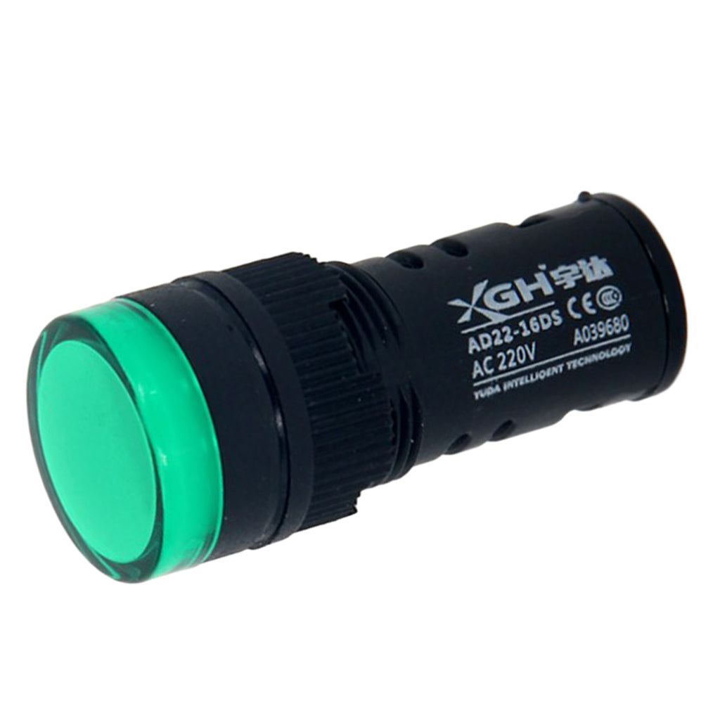 Indicator Lights AC 220V, Green LED, Flush Panel Mount 16mm