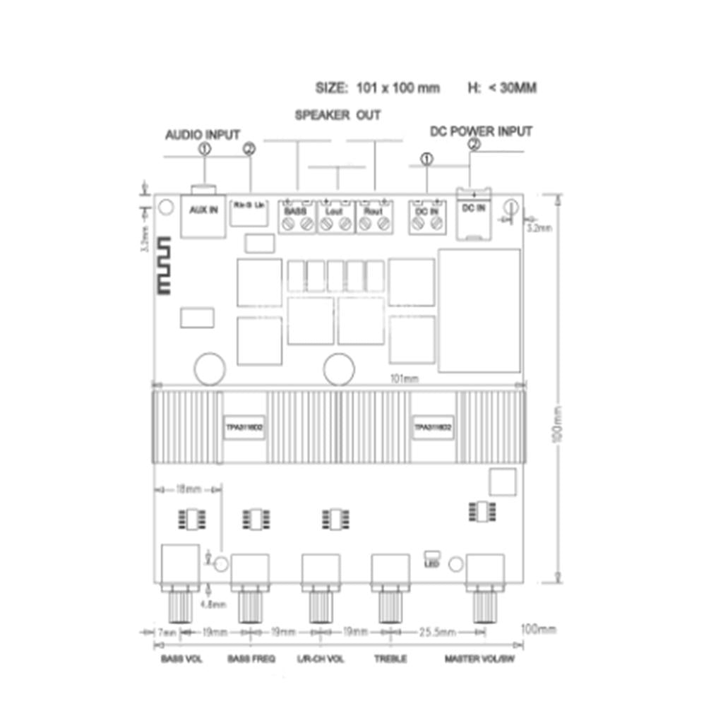 TPA3116D2 DC12V 24V Bluetooth 4.2 Subwoofer Audio Amplifier Board