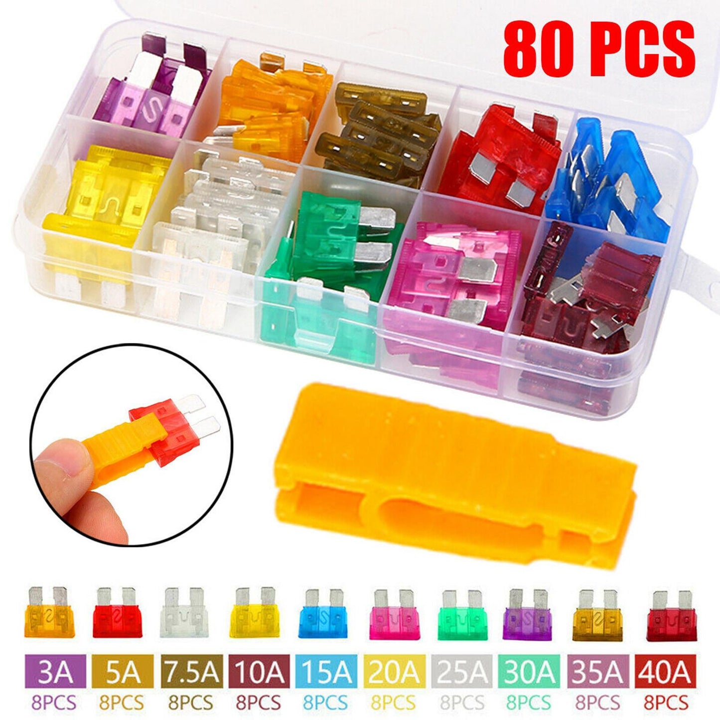 80pcs Standard Blade Fuse Assortment Auto Car Motorcycle FUSES Kit APM ATM