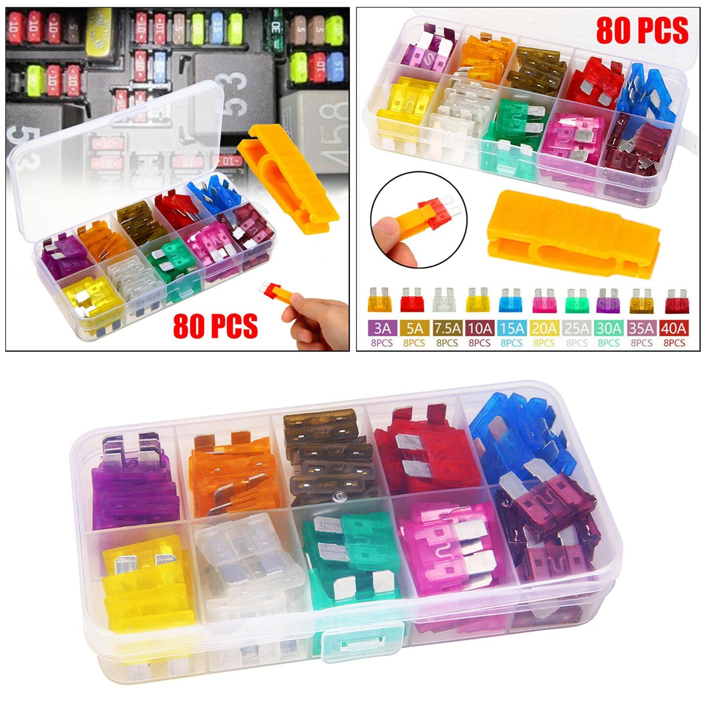 80pcs Standard Blade Fuse Assortment Auto Car Motorcycle FUSES Kit APM ATM