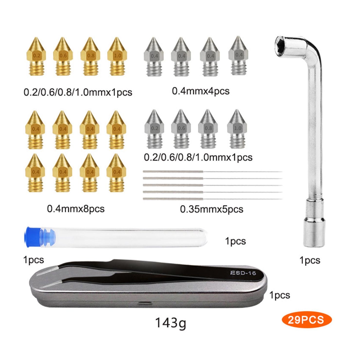 3D Printer Nozzles Cleaning Kit MK8 Extruder Nozzles for Creality CR 10