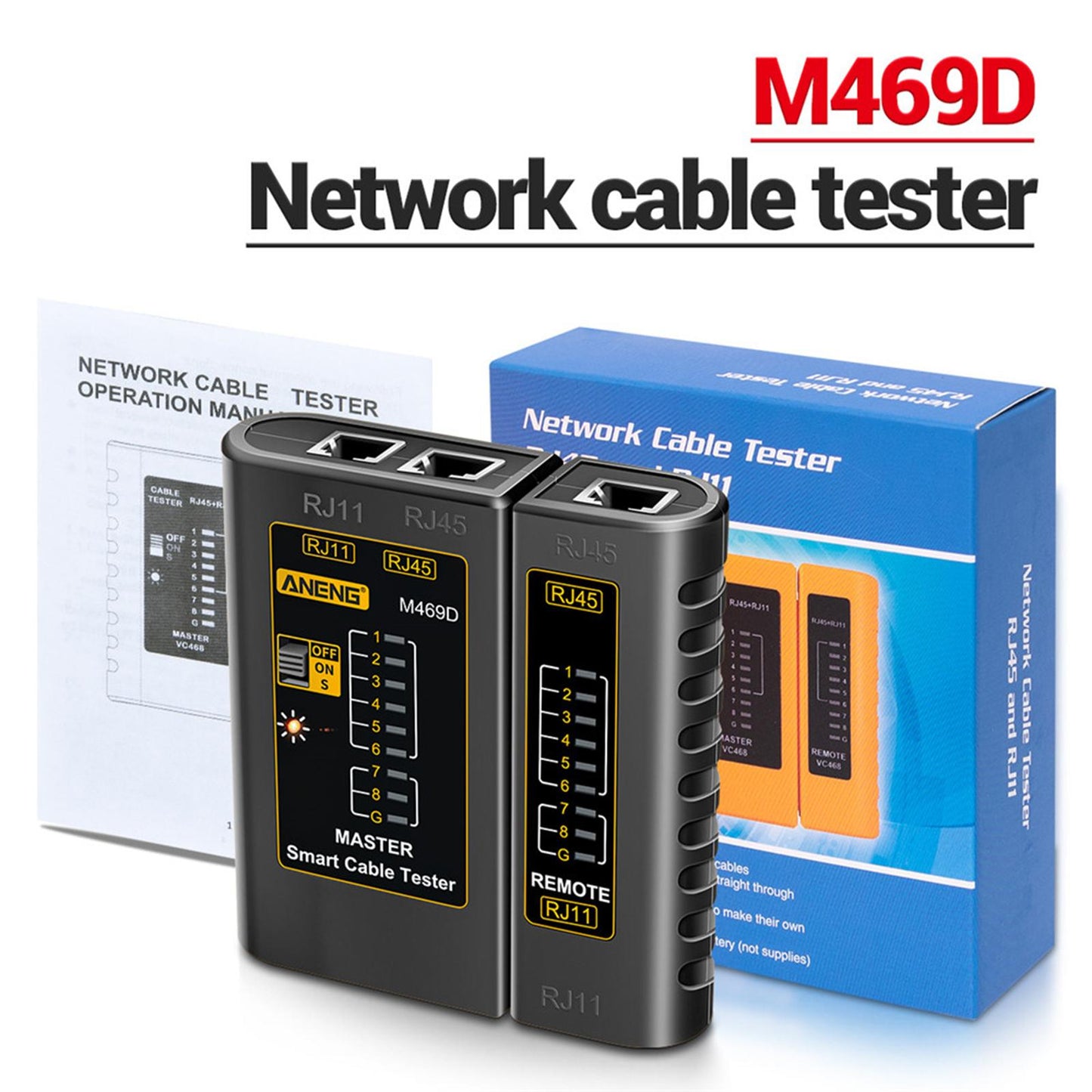 Ethernet Cable Tester Network Testing Tool Cat5 Cat5E Cat6 for Network Black