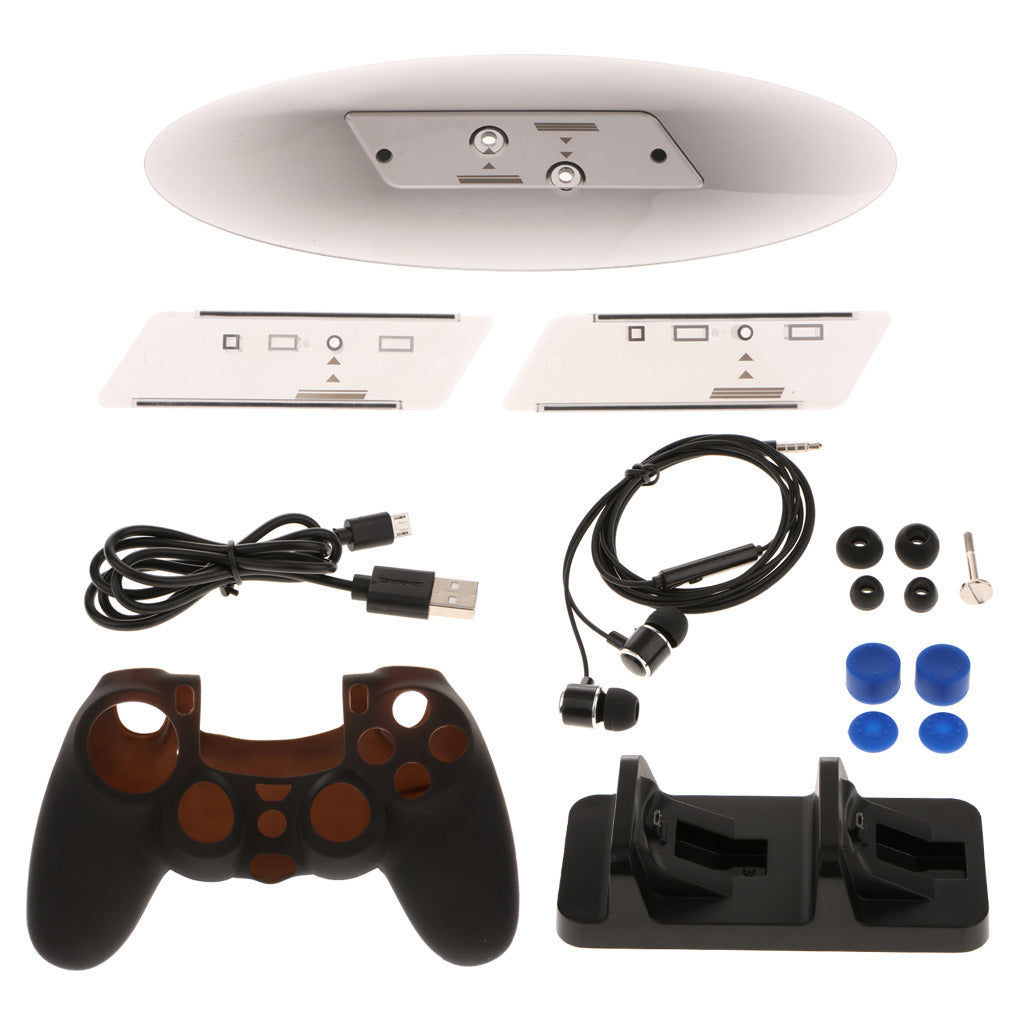 For PS4/Slim/Pro Game Set Dual Charger + Headset + Silicone Cover/Case +Base
