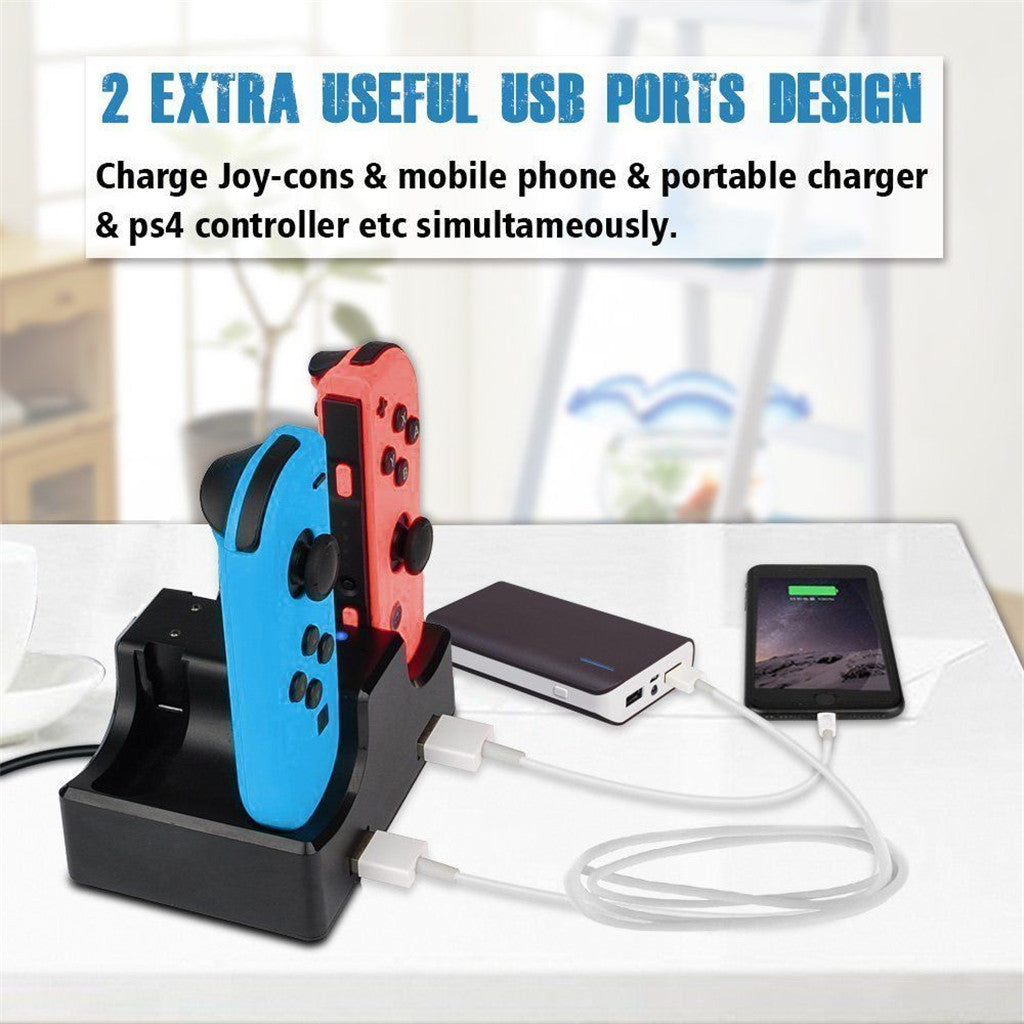 4 Port Charging Dock USB Handle Charger Stand for Nintendo Switch Controller