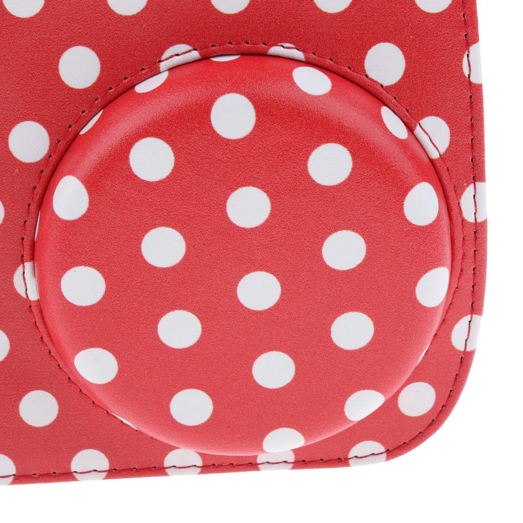 Carrying-Bag-PU-Leather-Shoulder-Case-Cover-for-Polaroid-Mini-8/8+/9-Red-with-White-Dot