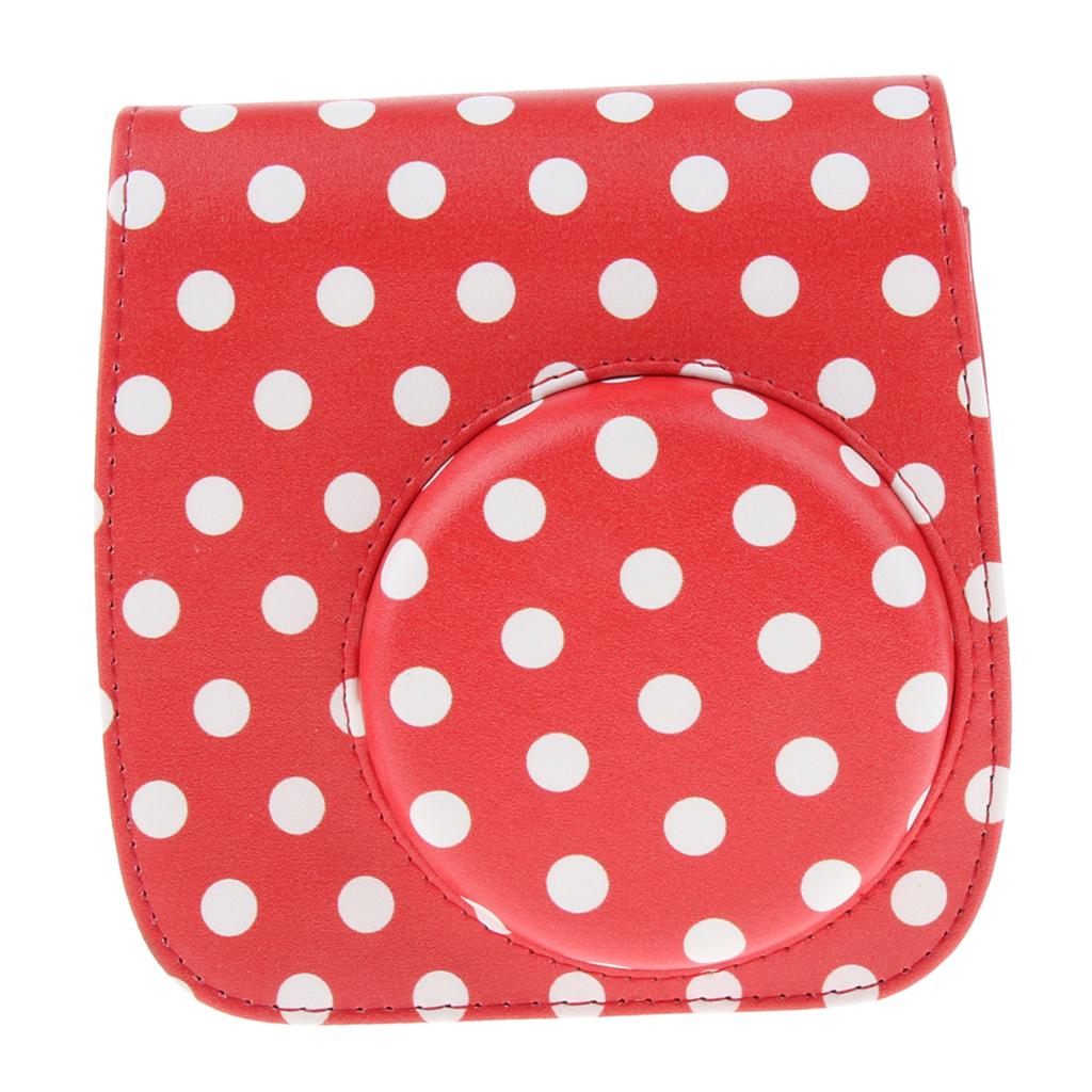 Carrying Bag PU Leather Shoulder Case Cover for Polaroid Mini 8/8+/9 Red with White Dot