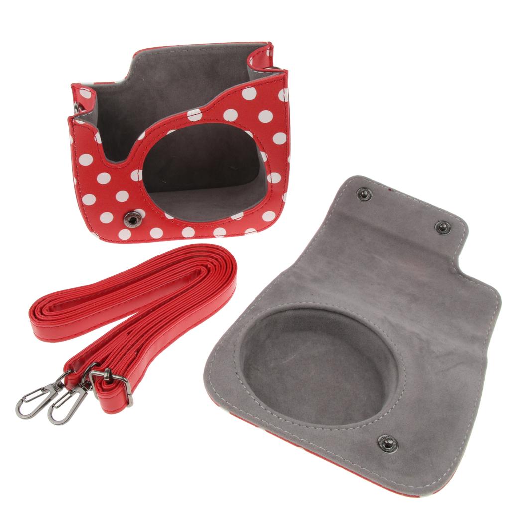 Carrying Bag PU Leather Shoulder Case Cover for Polaroid Mini 8/8+/9 Red with White Dot