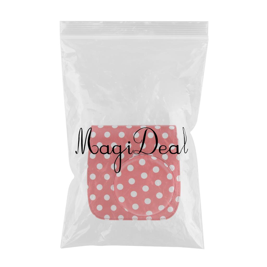 Carrying Bag PU Leather Shoulder Case Cover for Polaroid Mini 8/8+/9 Red with White Dot