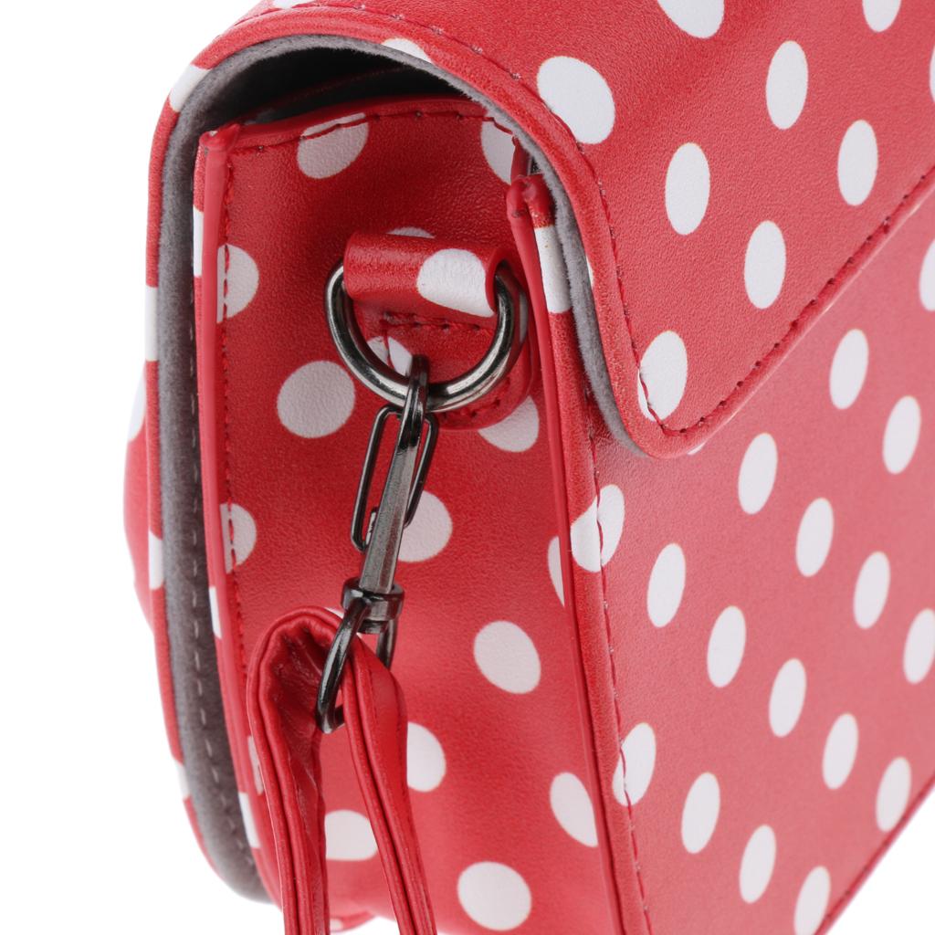 Carrying Bag PU Leather Shoulder Case Cover for Polaroid Mini 8/8+/9 Red with White Dot