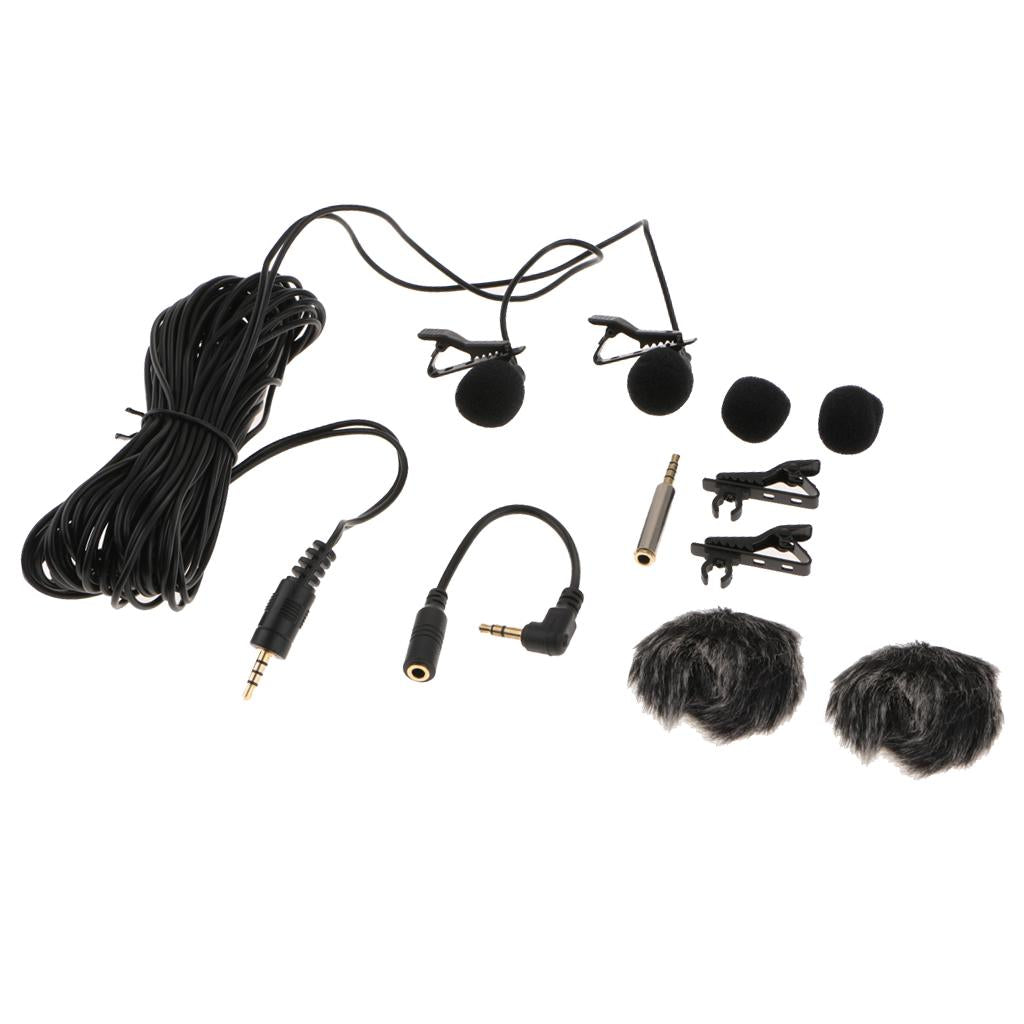 6m/19ft-Recording-Microphone-Dual-Head-Lavalier-Clip-on-Video-Lapel-Condenser-Mic