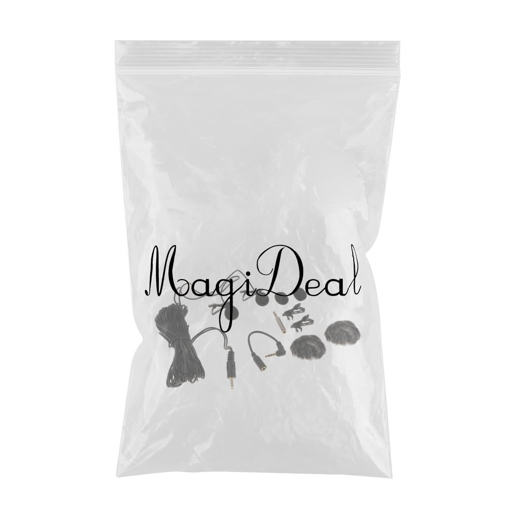 6m/19ft Recording Microphone Dual Head Lavalier Clip on Video Lapel Condenser Mic