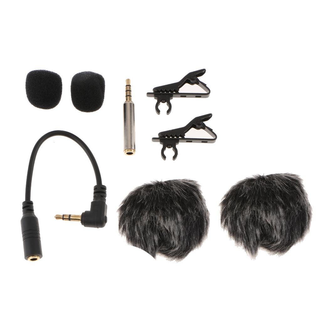 6m/19ft Recording Microphone Dual Head Lavalier Clip on Video Lapel Condenser Mic