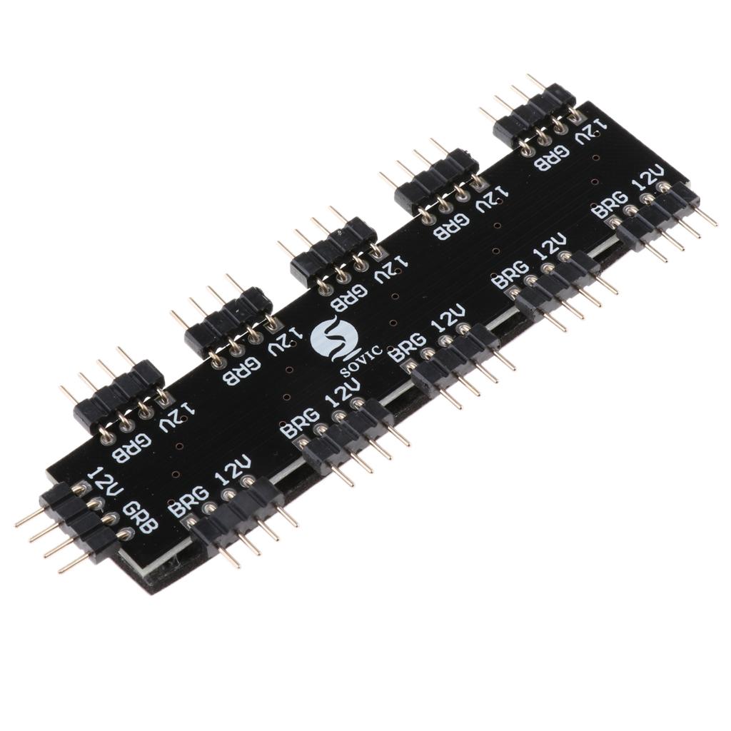 10 Channel Computer Motherboard RGB Fan Hub Splitter 4Pin 12V for LED Light Stripe External Expansion Accessory Kit