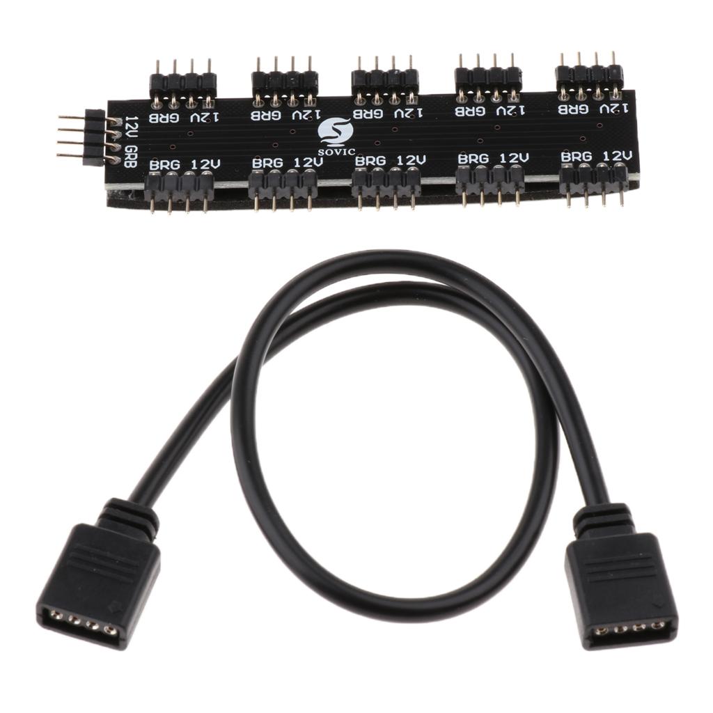 10 Channel Computer Motherboard RGB Fan Hub Splitter 4Pin 12V for LED Light Stripe External Expansion Accessory Kit