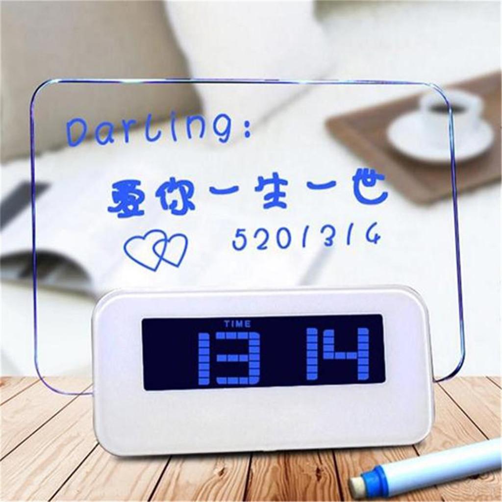 Alarm Clock Memo Board Creative with Highlighter, Wake Up and Remember with USB Hub MKC White + Blue