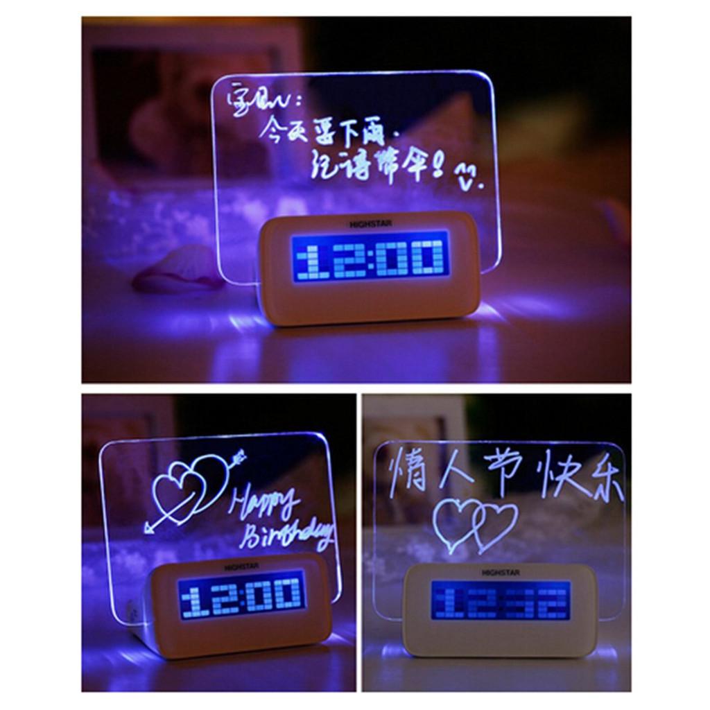 USB LED Digital Fluorescent Message Board Clock Alarm with Temperature Calendar Snooze Alarm and 16 Songs(MKA White + Blue)