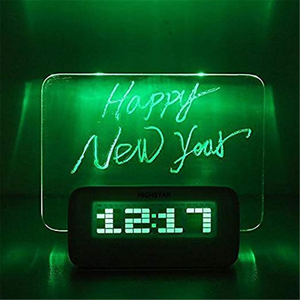 Small Alarm Clocks,Diy LED Digital Electronic Note Alarm Clock Luminous Desk Message Board Fluorescent Home Countdown MKA White + Green