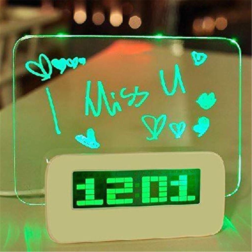 Small Alarm Clocks,Diy LED Digital Electronic Note Alarm Clock Luminous Desk Message Board Fluorescent Home Countdown MKA White + Green