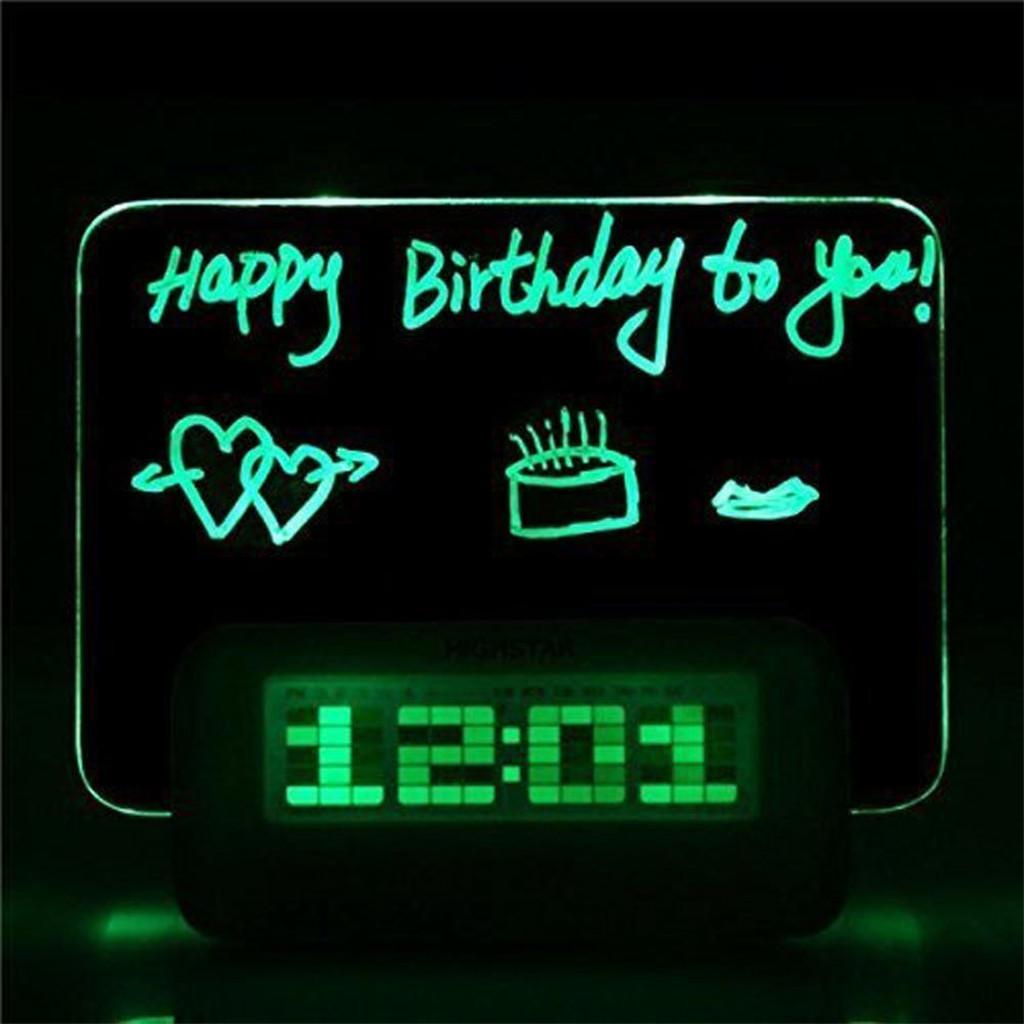 Small Alarm Clocks,Diy LED Digital Electronic Note Alarm Clock Luminous Desk Message Board Fluorescent Home Countdown MKA White + Green