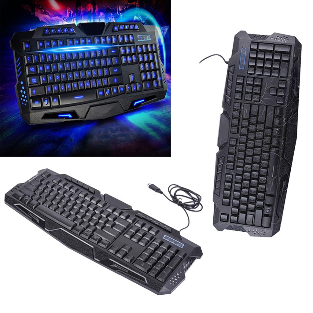 3 Colors Backlit Gaming Keyboard with Fire Cracks Pattern Black With Fire Cracks