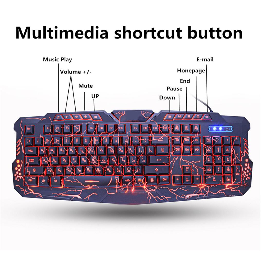 3 Colors Backlit Gaming Keyboard with Fire Cracks Pattern Black With Fire Cracks