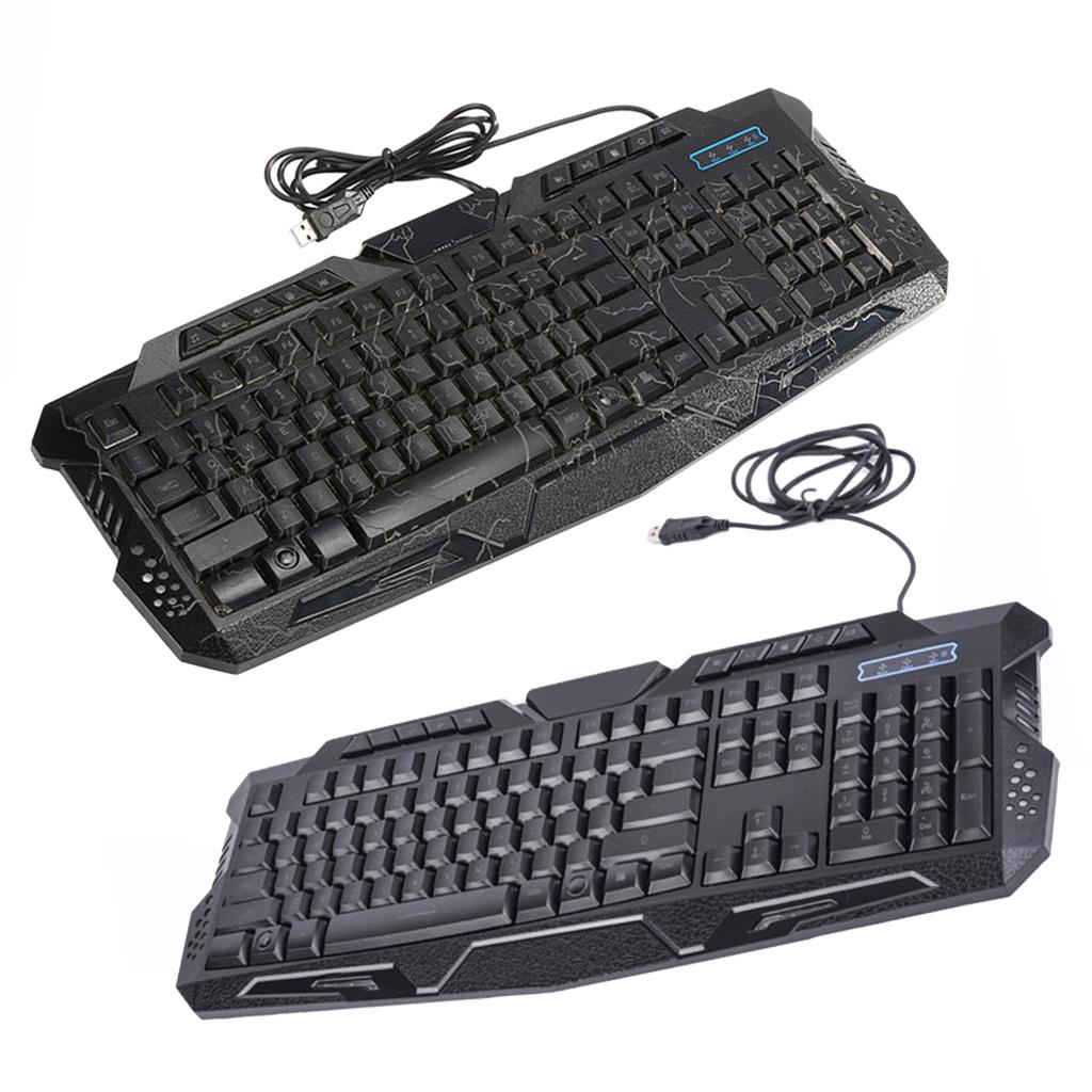 3 Colors Backlit Gaming Keyboard with Fire Cracks Pattern Black With Fire Cracks