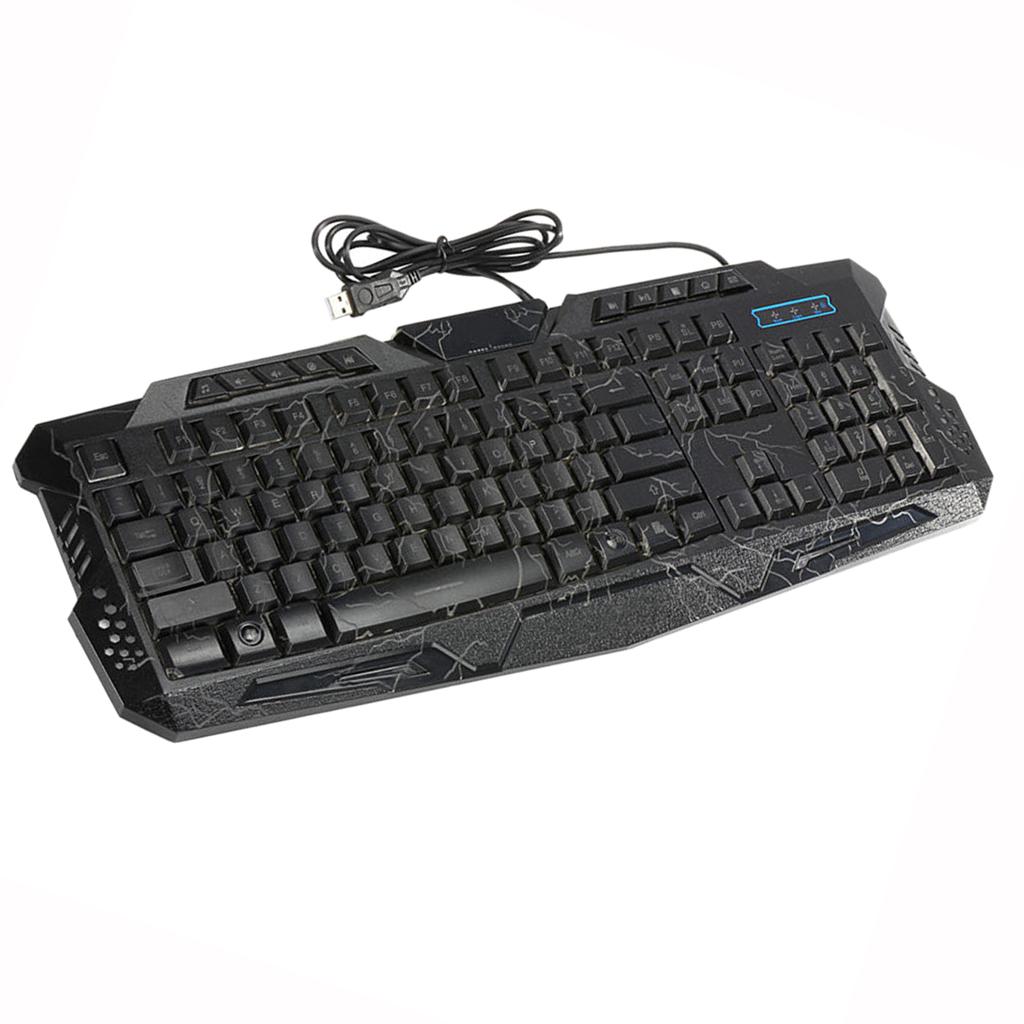 3 Colors Backlit Gaming Keyboard with Fire Cracks Pattern Black With Fire Cracks