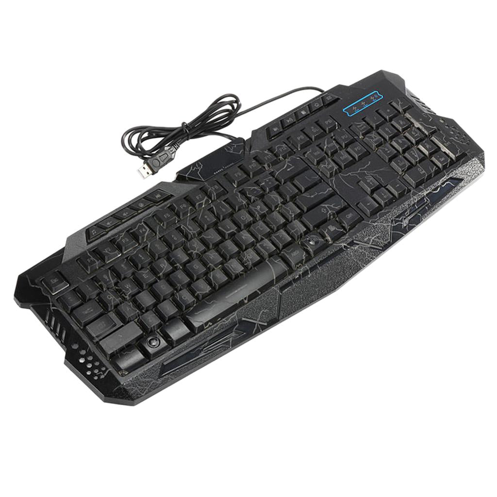 3 Colors Backlit Gaming Keyboard with Fire Cracks Pattern Black With Fire Cracks