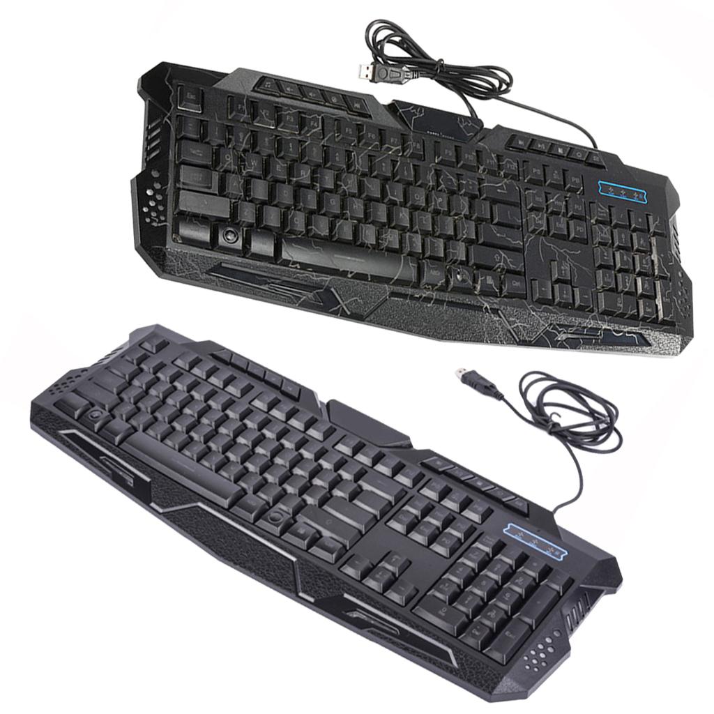 3 Colors Backlit Gaming Keyboard with Fire Cracks Pattern Black With Fire Cracks