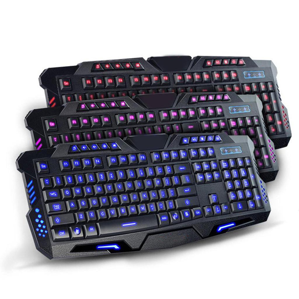 3 Colors Backlit Gaming Keyboard with Fire Cracks Pattern Black