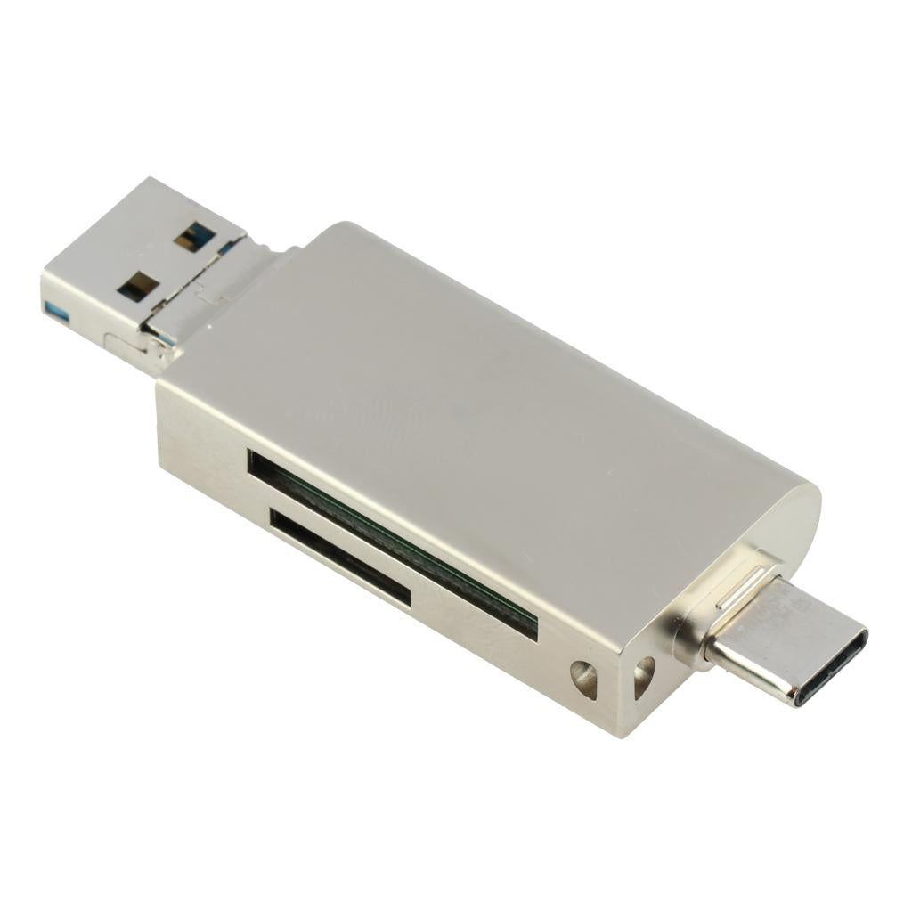 3 in 1 Card Reader Adapter with Type C/Micro USB/USB 3.0 Port Gold