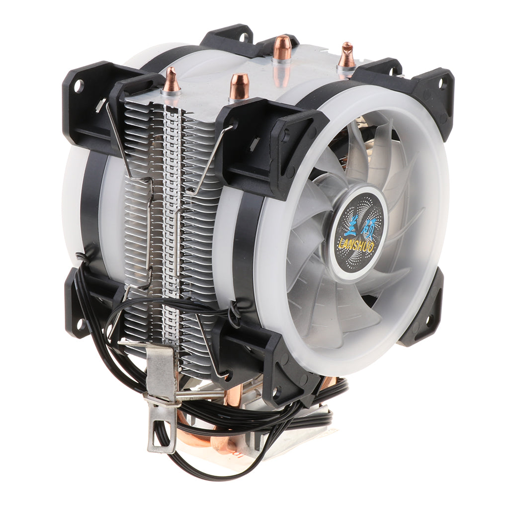 2 Heat Pipe 3 Wire With Light Double Fan Cpu Fan Radiator Cooler Heat Sinks for Intel LGA 775, Core 2DUO, Celeronp, Pentium 4, Pentium D Intel LGA