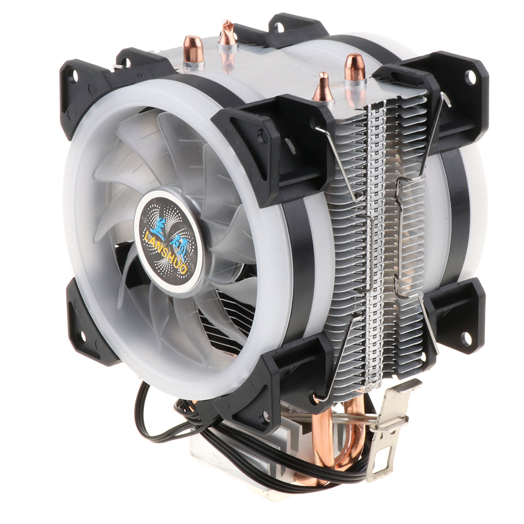 2 Heat Pipe 3 Wire With Light Double Fan Cpu Fan Radiator Cooler Heat Sinks for Intel LGA 775, Core 2DUO, Celeronp, Pentium 4, Pentium D Intel LGA