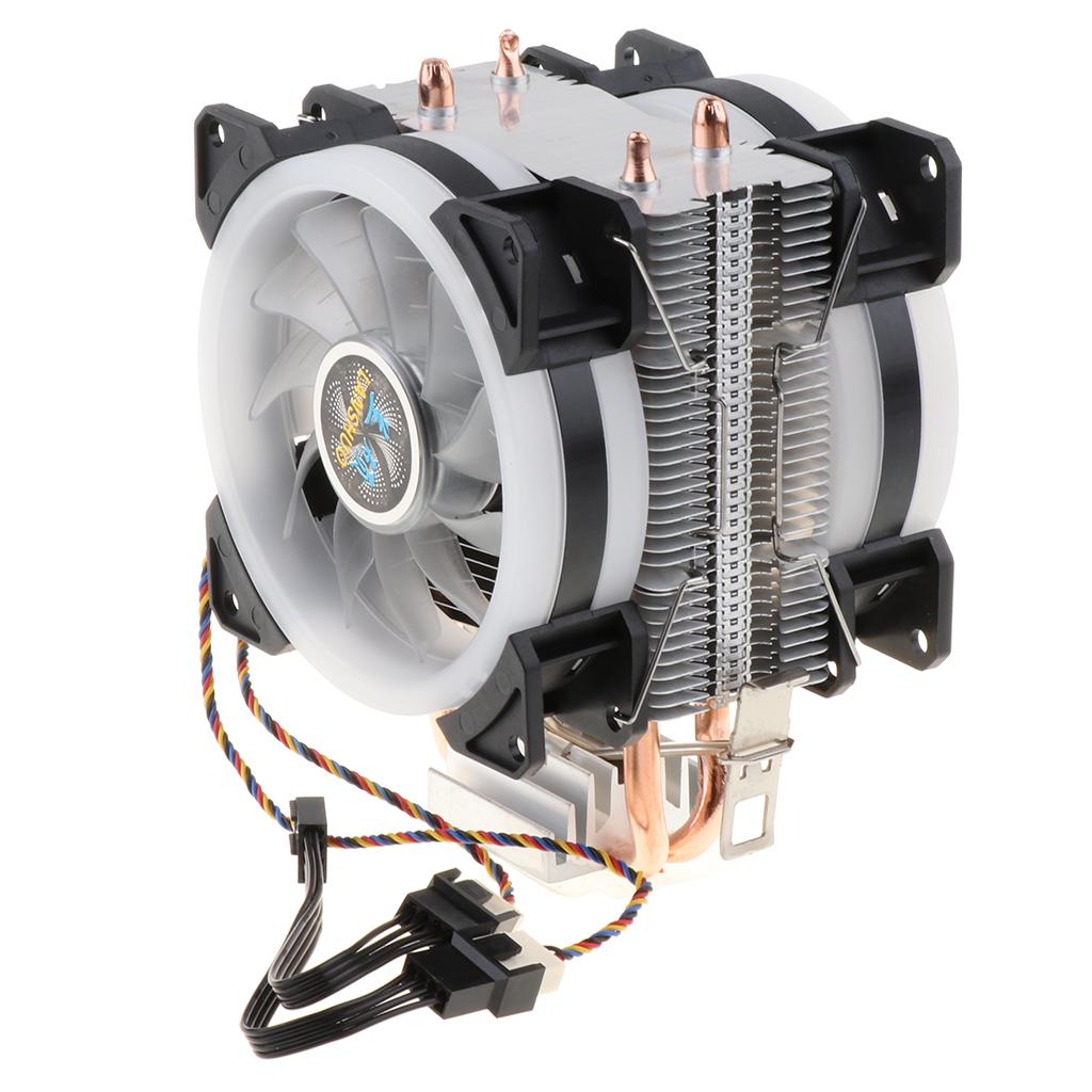 2 Heat Pipe 4 Wire With Light Double Fan Cpu Fan Radiator Cooler Heat Sinks for Intel LGA 775, Core 2DUO, Celeronp, Pentium 4, Pentium D Intel LGA