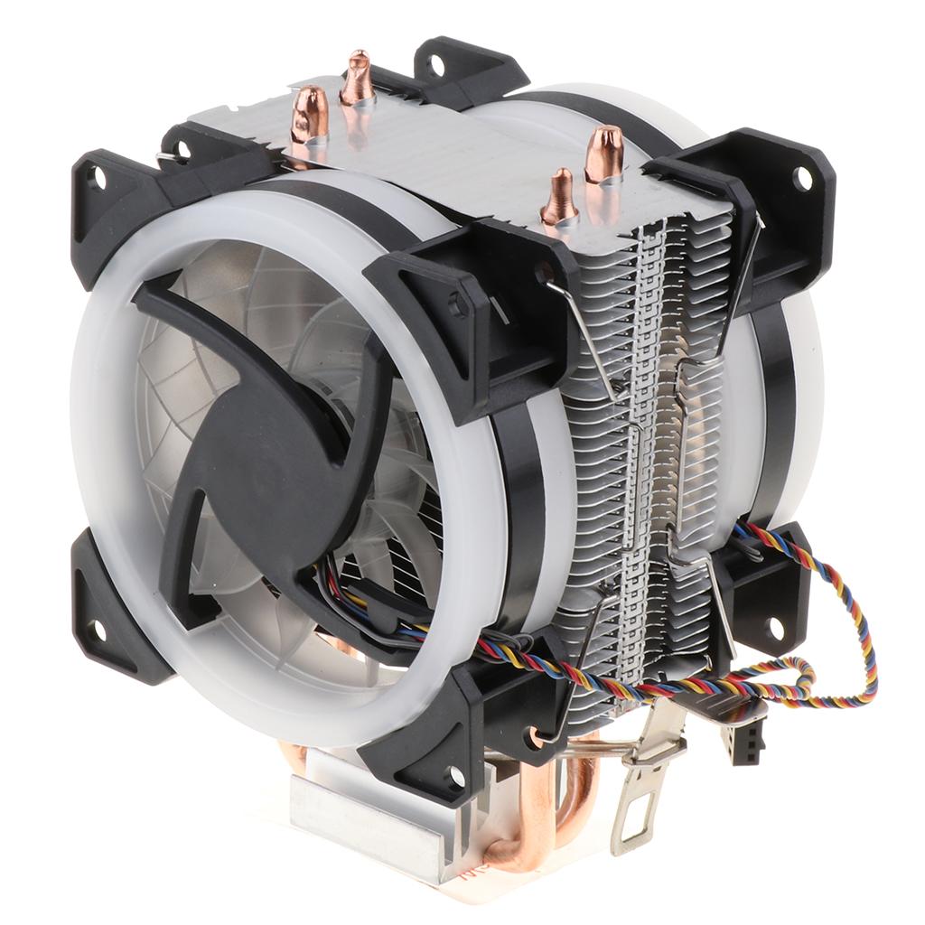 2 Heat Pipe 4 Wire With Light Double Fan Cpu Fan Radiator Cooler Heat Sinks for Intel LGA 775, Core 2DUO, Celeronp, Pentium 4, Pentium D Intel LGA