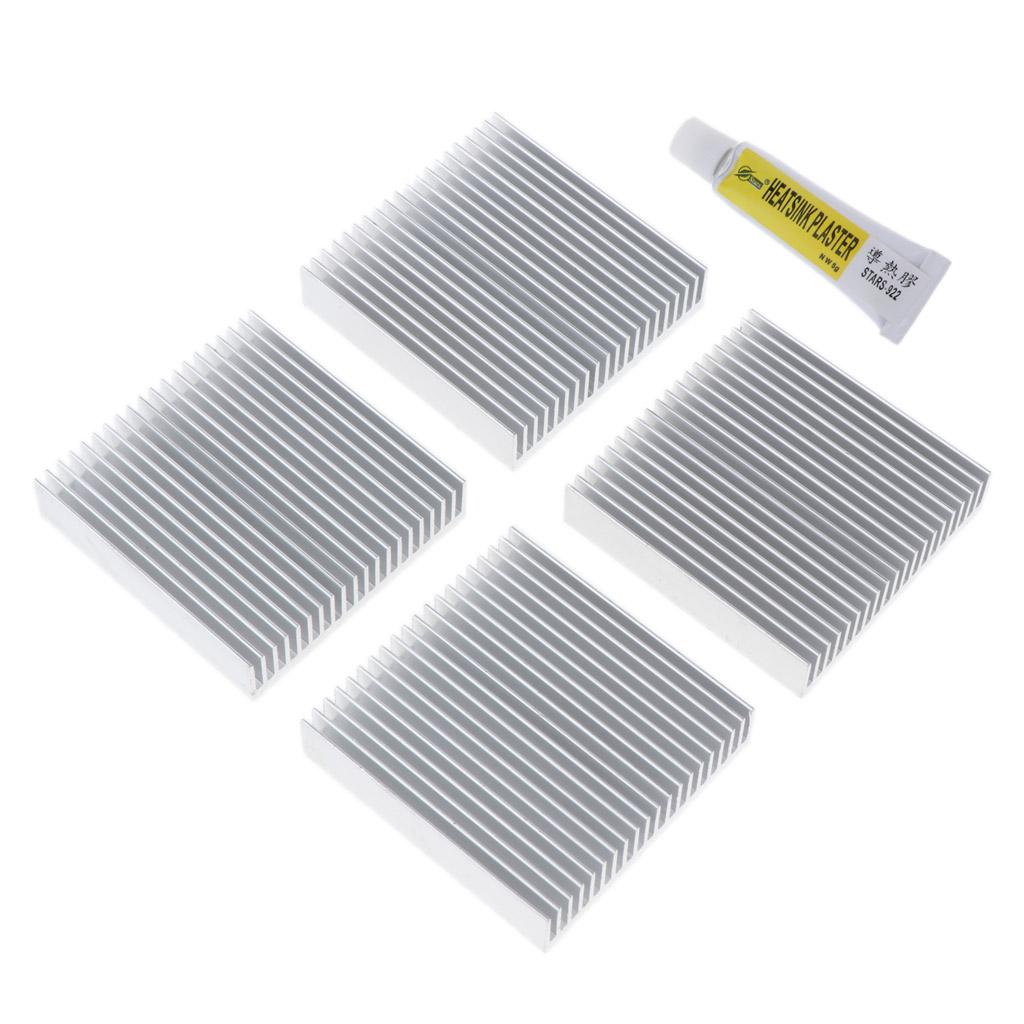 4Pcs Aluminum CPU Heat Sink Cooling Fan Fin 50x48x11mm & Thermal Paste Kit