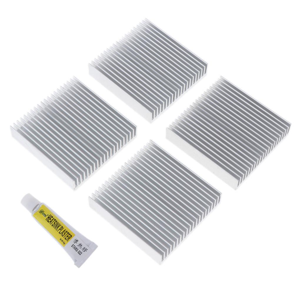 4Pcs Aluminum CPU Heat Sink Cooling Fan Fin 50x48x11mm & Thermal Paste Kit