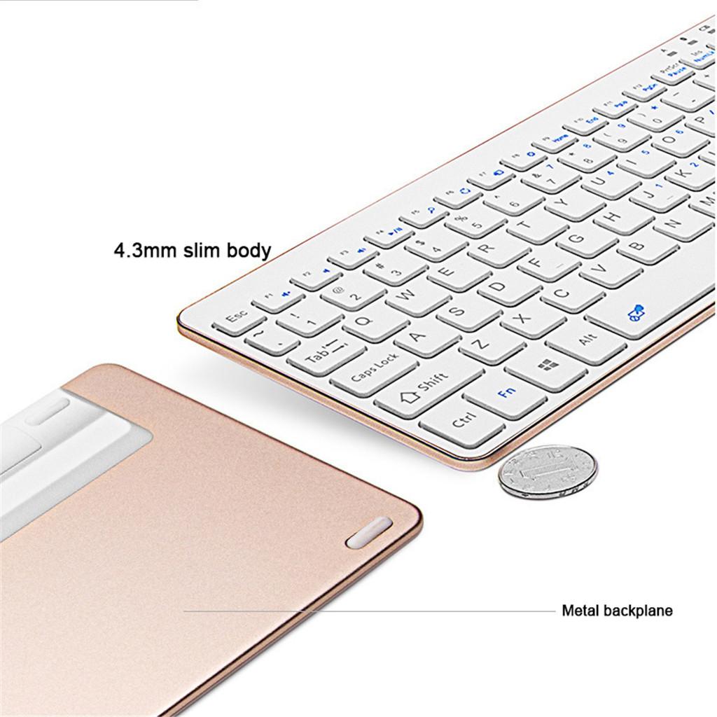Slim Wireless Keyboard BT3.0 80 Keys for iOS Android Windows White+Golden