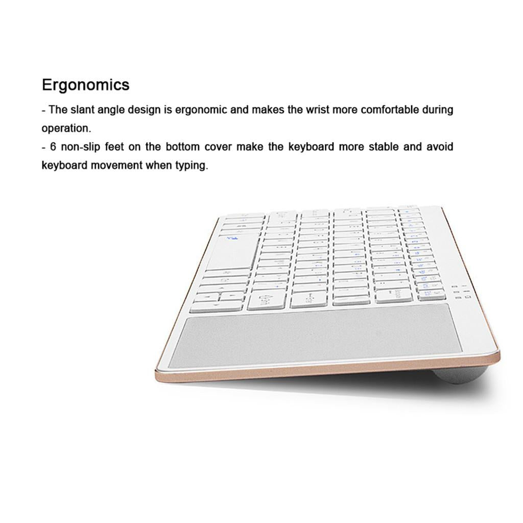Slim Wireless Keyboard BT3.0 80 Keys for iOS Android Windows White+Golden
