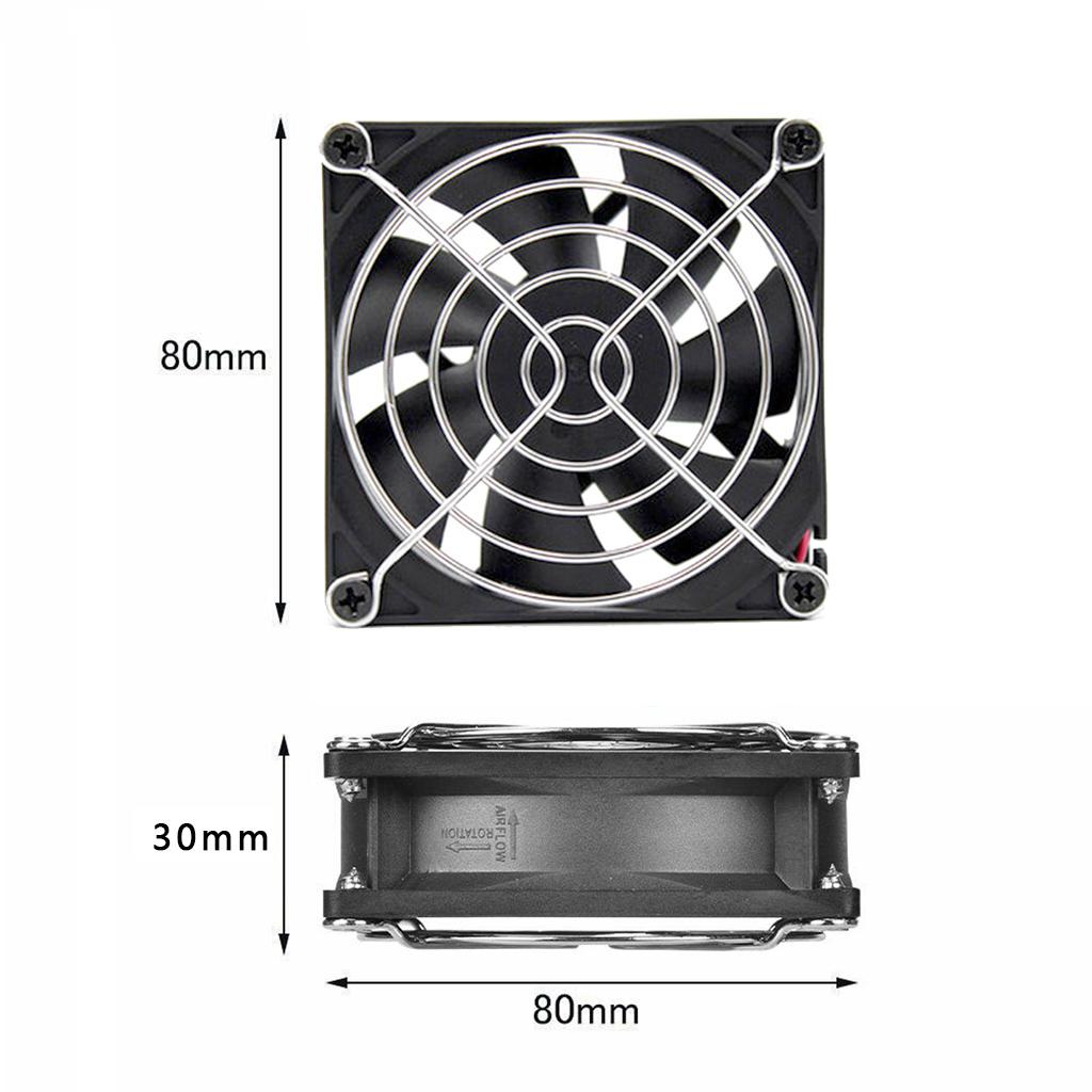 80mm Cooling fan with Black Frame and Metal Grilles - Black 80x80x30mm