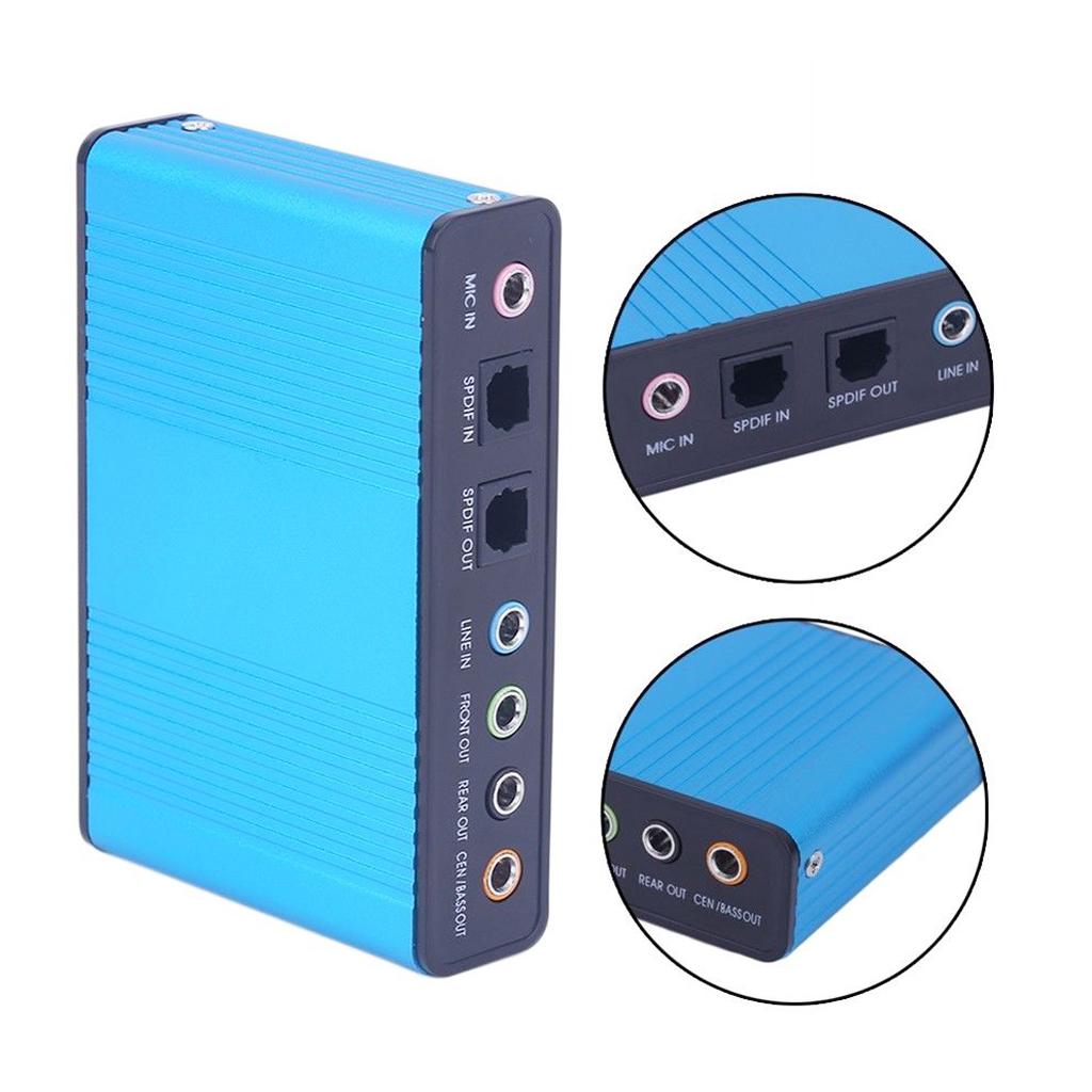 USB External Sound Card 5.1 Surround Sound Optical Audio Sound Card, Blue