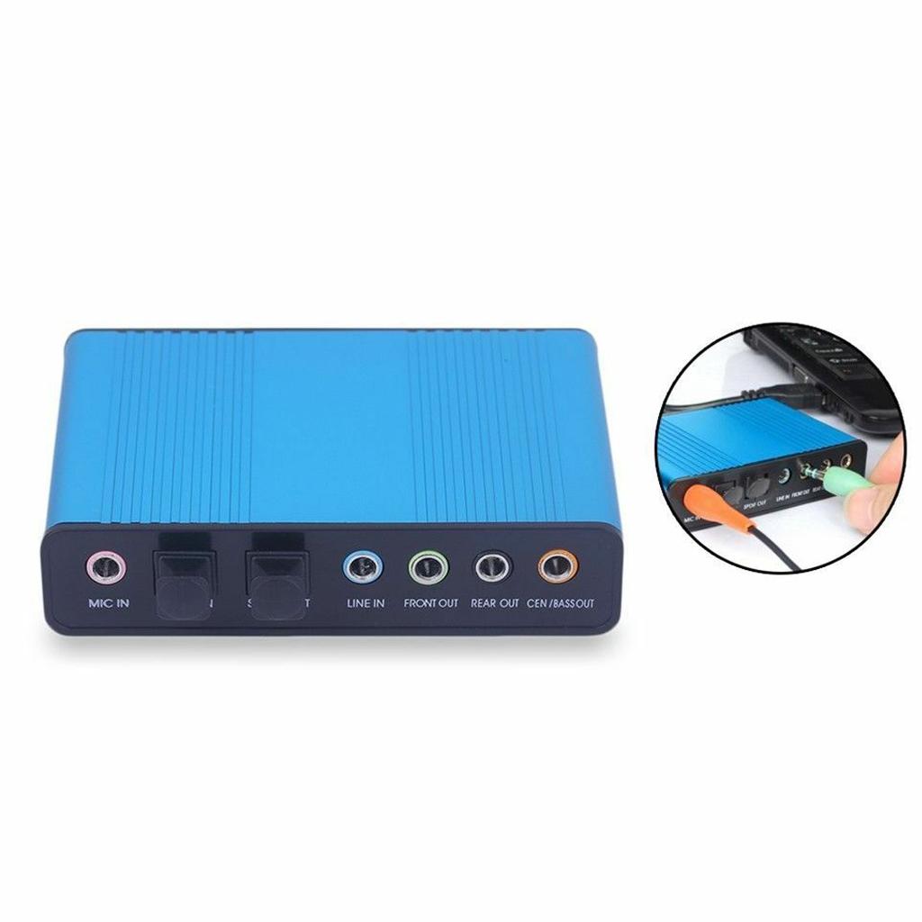 USB External Sound Card 5.1 Surround Sound Optical Audio Sound Card, Blue