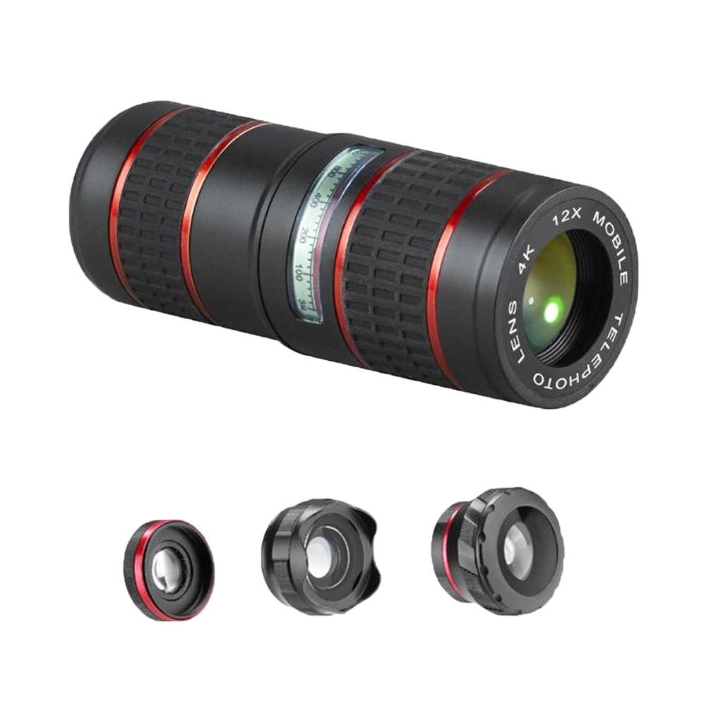 5 in 1 Phone Zoom Lens 12X HD Telephoto Fisheye Monocular Macro Lens Kit