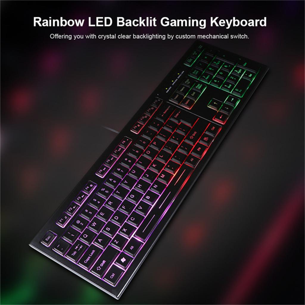 Rainbow LED Backlit Gaming Wired Gaming Keyboard and Mouse for Laptop PC