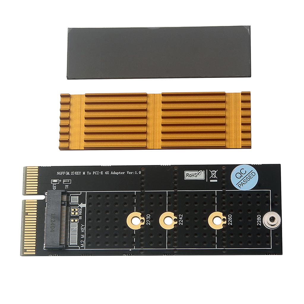 NGFF(M.2) NVME M Key SSD to PCI- E 4X Adapter with Golden Heat Sink