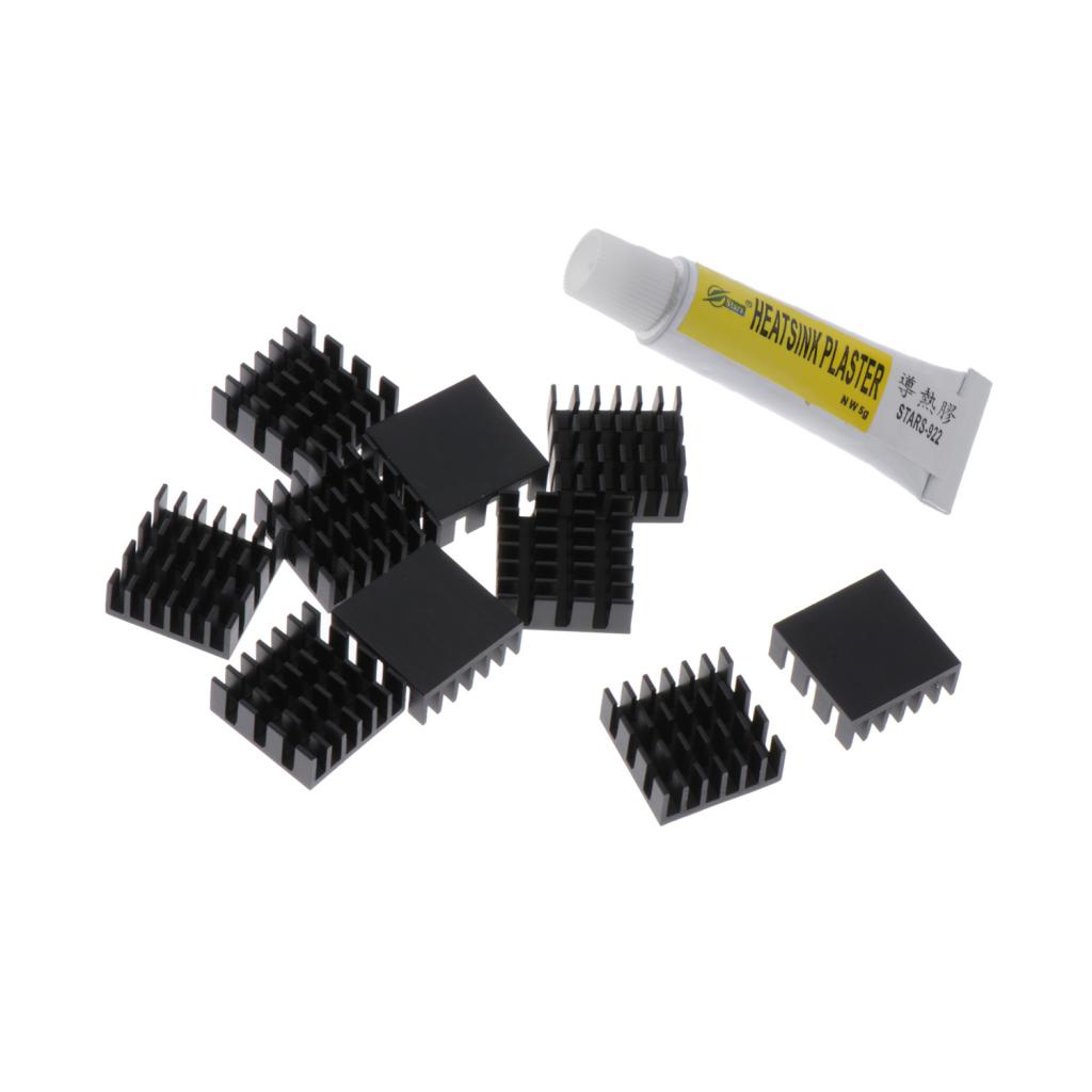 10 Aluminum Radiators Heat Sinks 14x14x6mm + 5g Thermal Conductive Glue
