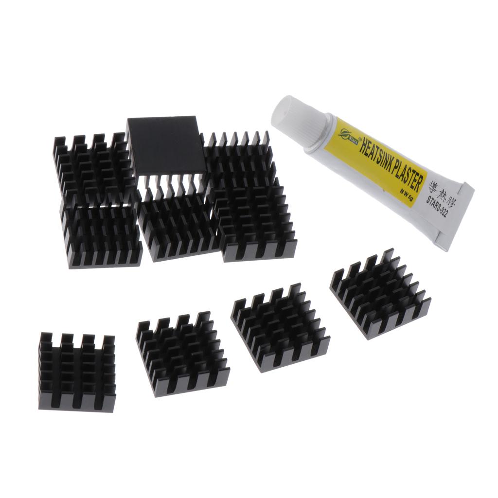 10 Aluminum Radiators Heat Sinks 14x14x6mm + 5g Thermal Conductive Glue